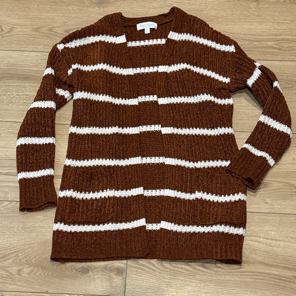 Rust and White Striped Cardigan